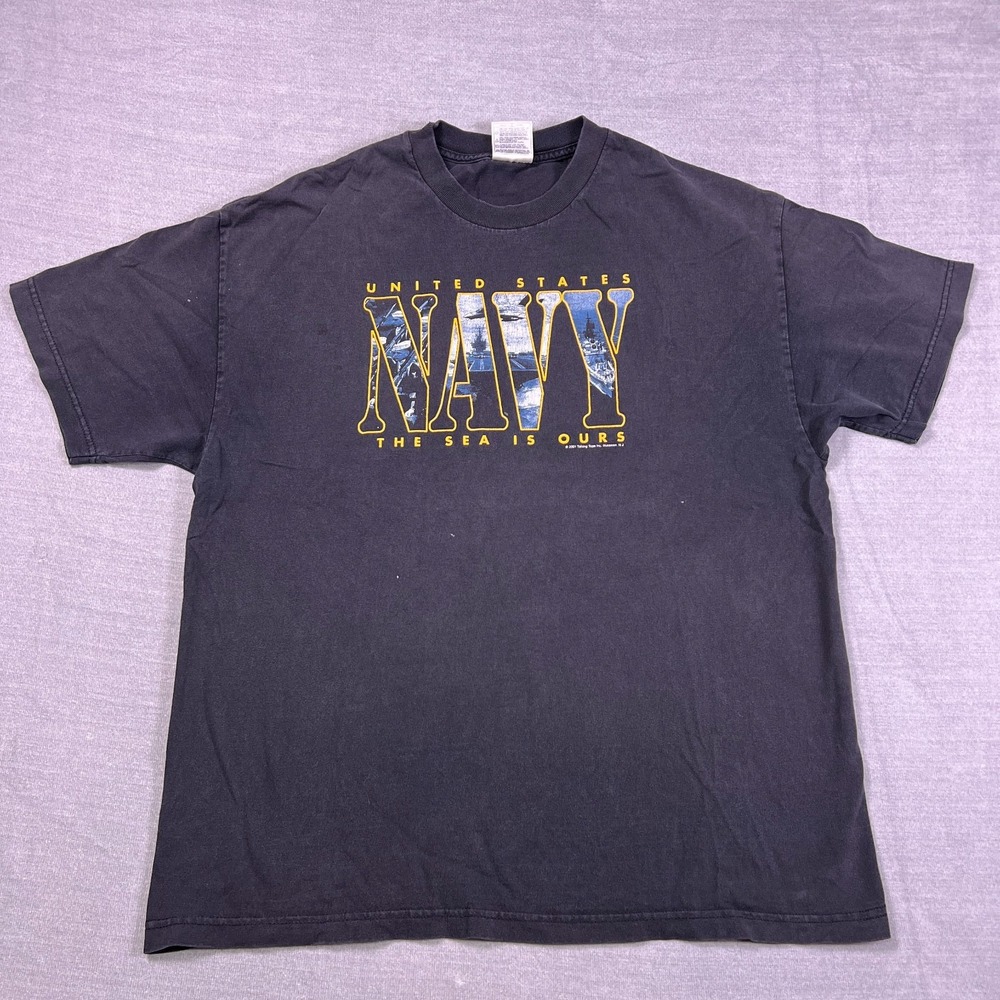 Alstyle Apparel US Navy Graphic Crew Neck T-Shirt Mens XL Black Cotton